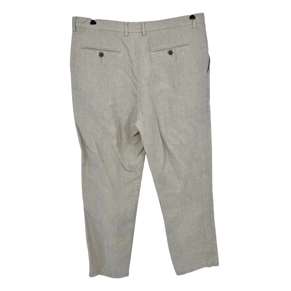 Tasso Elba Island Linen Pants Mens 36x28 Beige Flat Front Straight Leg Trousers